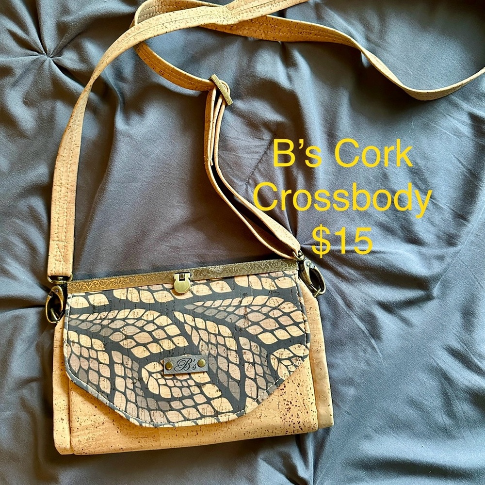 Cork Crossbody Bag - Tan and Black